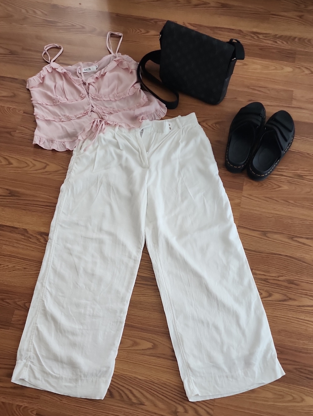 Abercrombie & Fitch Cream Wide-Leg Linen-Feel Pants